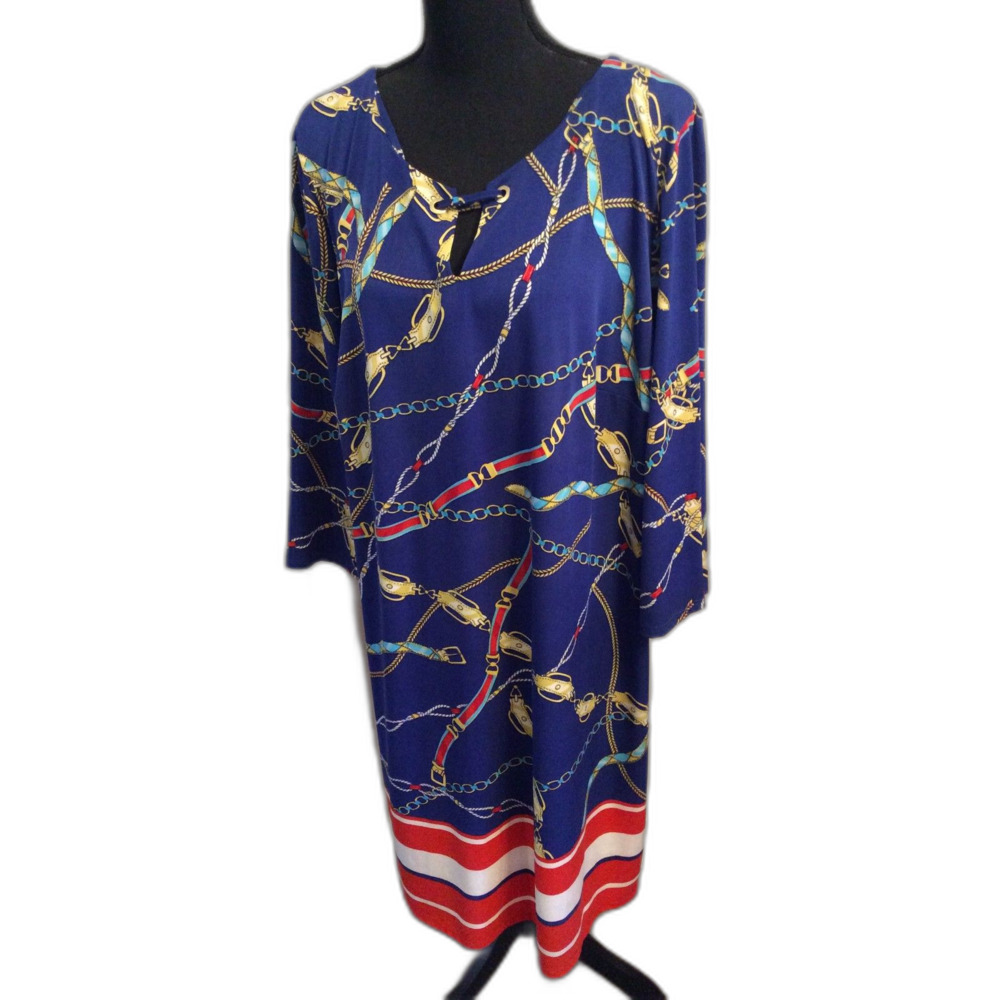 Plus size 2X Nautical rope Dress Long Sleeve Tacera Blue